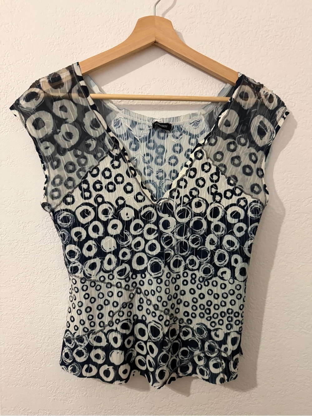 Komarov Patchwork Leopard & Circle Print in Navy & White Top - Size Small